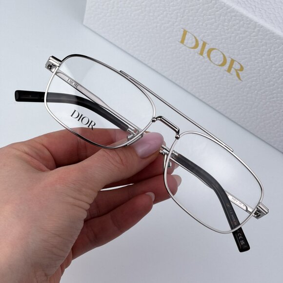 Dior Men BRAND NEW Eyeglasses Metal Shiny Palladium Demo Square DM50057U…